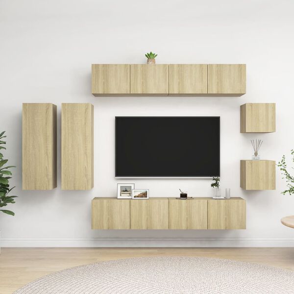 vidaXL Ensemble de meuble TV 8 pcs Ch&ecirc;ne sonoma Bois d'ing&eacute;nierie