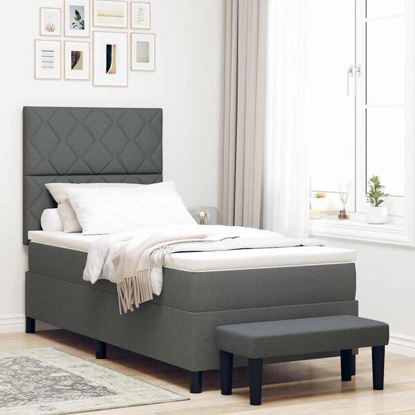 vidaXL Lit &agrave; ressorts avec matelas Gris fonc&eacute; 100 x 200 cm tissu