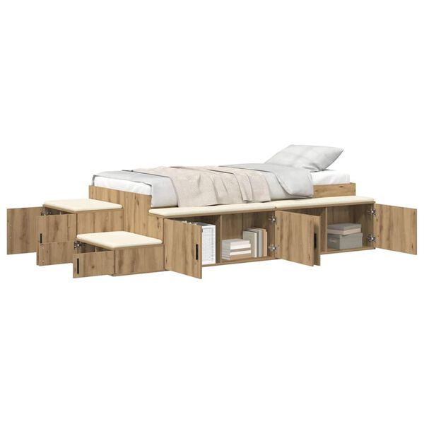 vidaXL Cadre de lit avec rangement avec stockage Ch&ecirc;ne artisanal 90 cm