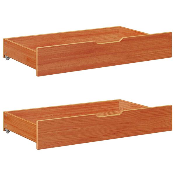 vidaXL Lit d'appoint avec tiroir 3 pcs Cire marron Bois de Pin Massif