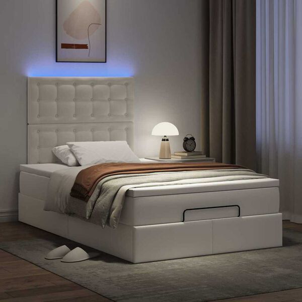 vidaXL Cadre de lit ottoman avec matelas blanc 120x190 cm similicuir