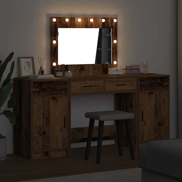 vidaXL Table de Toilette avec tiroir 3 pcs Marron Bois d'ing&eacute;nierie