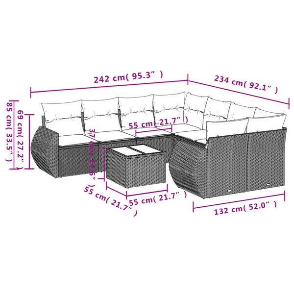 vidaXL Salon de jardin 9 pcs avec coussins noir r&eacute;sine tress&eacute;e