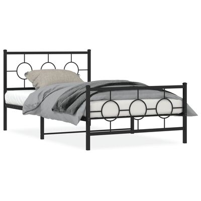 vidaXL Cadre de lit métal avec tête de lit/pied de lit noir 107x203 cm