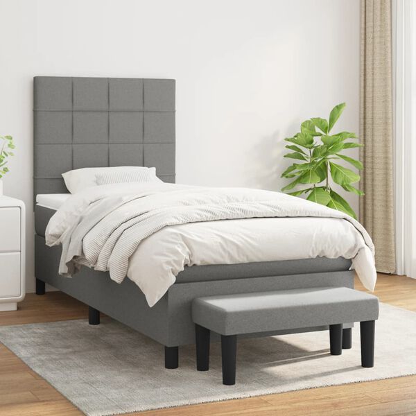 vidaXL Sommier &agrave; lattes de lit avec matelas Gris fonc&eacute; 100x200cm Tissu