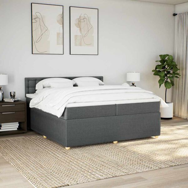 vidaXL Sommier &agrave; lattes de lit avec matelas Gris fonc&eacute; 200x200cm Tissu