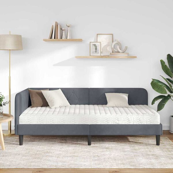 vidaXL Cadre de lit d'angle Gris fonc&eacute; 90 x 200 cm Velours