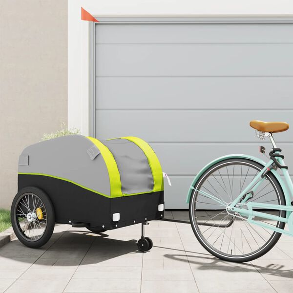vidaXL Remorque de v&eacute;lo noir et vert 45 kg fer