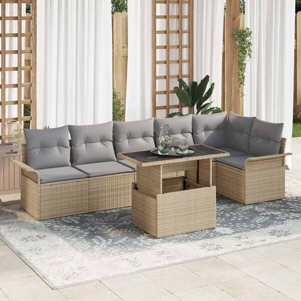 vidaXL Ensemble de canap&eacute; de jardin avec coussin 7 pcs Beige polyrotin
