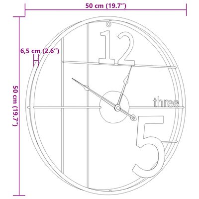 vidaXL Horloge murale noir Ø50 cm fer