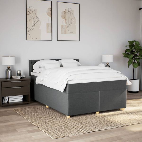 vidaXL Sommier &agrave; lattes de lit avec matelas Gris fonc&eacute; 140x190cm Tissu