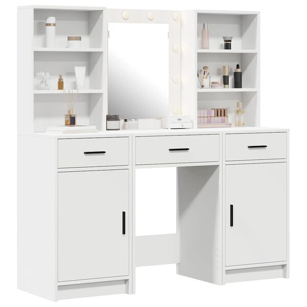 vidaXL Ensemble de Coiffeuse avec tiroir 3 pcs Blanc Bois d'ingénierie