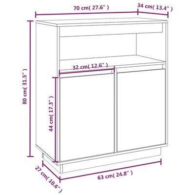 vidaXL Buffet Gris 70x34x80 cm Bois massif de pin