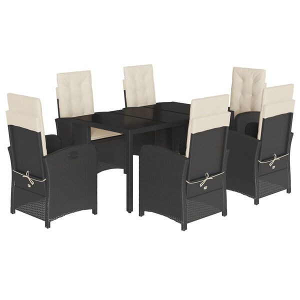 vidaXL Ensemble &agrave; manger de jardin coussins 7pcs Noir R&eacute;sine tress&eacute;e