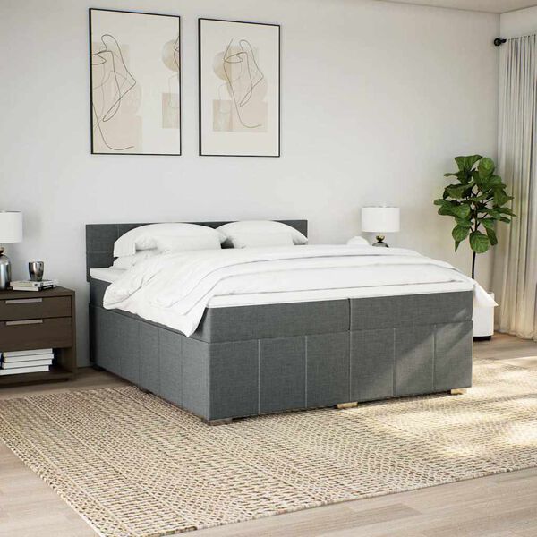vidaXL Sommier &agrave; lattes de lit avec matelas Gris fonc&eacute; 200x200cm Tissu