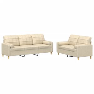vidaXL Ensemble de canap&eacute;s 2 pcs avec coussins cr&egrave;me tissu