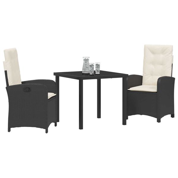 vidaXL Ensemble de salle &agrave; manger pour jardin 3 pcs Noir polyrotin