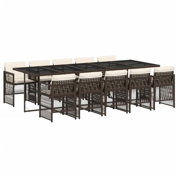 vidaXL Ensemble &agrave; manger de jardin et coussins 11 pcs marron rotin