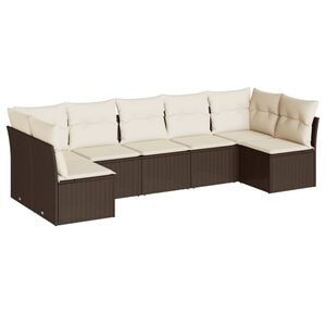 vidaXL Salon de jardin avec coussins 7 pcs marron r&eacute;sine tress&eacute;e