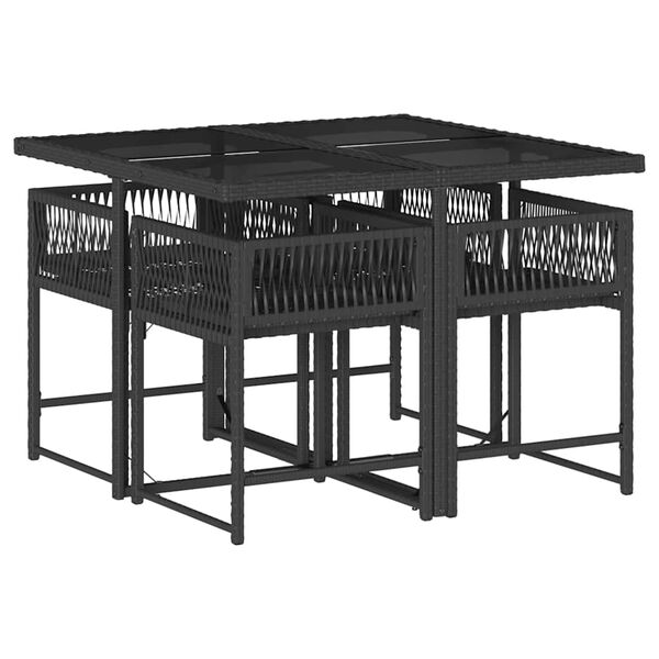 vidaXL Ensemble &agrave; manger de jardin coussins 5pcs Noir R&eacute;sine tress&eacute;e