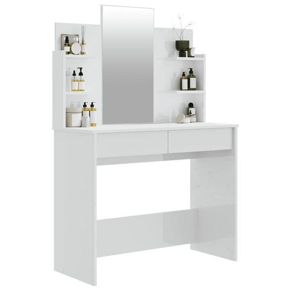 vidaXL Coiffeuse avec miroir Blanc brillant 96x40x142 cm