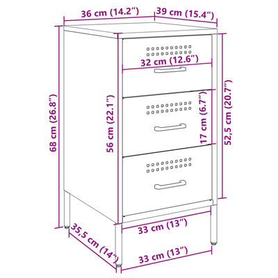 vidaXL Table de chevet jaune moutarde 36x39x68 cm acier laminé à froid