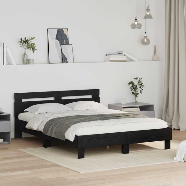 vidaXL Cadre de lit Ch&ecirc;ne noir 140 x 200 cm Bois d'ing&eacute;nierie
