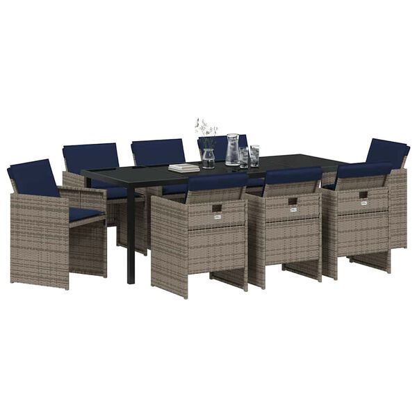 vidaXL Ensemble de salle &agrave; manger pour jardin 9 pcs Gris polyrotin
