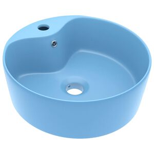 vidaXL Lavabo de luxe avec trop-plein Bleu clair mat 36x13cm Céramique