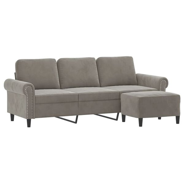 vidaXL Canap&eacute; &agrave; 3 places avec repose-pieds Gris clair 180 cm Velours