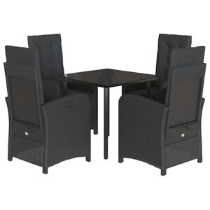 vidaXL Ensemble &agrave; manger de jardin coussins 5pcs Noir R&eacute;sine tress&eacute;e