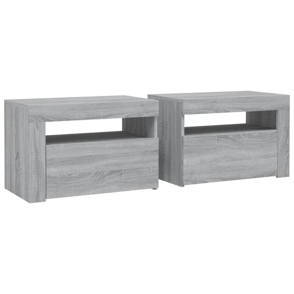 vidaXL Tables de chevet 2 pcs avec LED sonoma gris 60x35x40 cm
