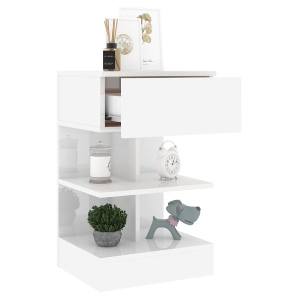 vidaXL Table de chevet Blanc brillant 40x35x65 cm Bois d&rsquo;ing&eacute;nierie