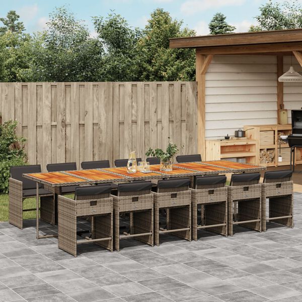 vidaXL Ensemble &agrave; manger de jardin coussins 13 pcs gris r&eacute;sine tress&eacute;e