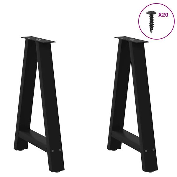 vidaXL Pieds de table à manger en forme de A 2 pièces Noir 60 x (72-73) cm Acier