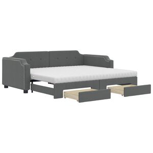 vidaXL Lit de jour avec gigogne et tiroirs gris fonc&eacute; 80x200 cm tissu