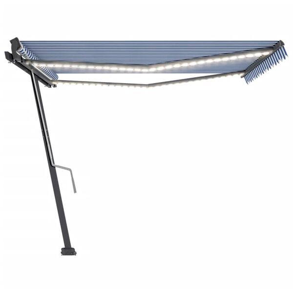 vidaXL Auvent manuel r&eacute;tractable avec LED 400x300 cm Bleu et blanc