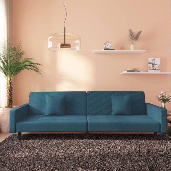 vidaXL Canap&eacute;-lit &agrave; 2 places avec deux oreillers Bleu Velours