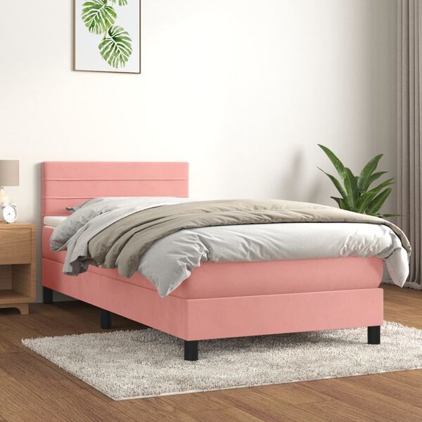 vidaXL Sommier &agrave; lattes de lit avec matelas Rose 100x200 cm Velours