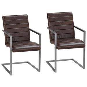vidaXL Chaises &agrave; manger cantilever lot de 2 marron cuir v&eacute;ritable