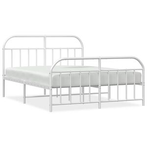 vidaXL Cadre de lit m&eacute;tal sans matelas et pied de lit blanc 135x190 cm