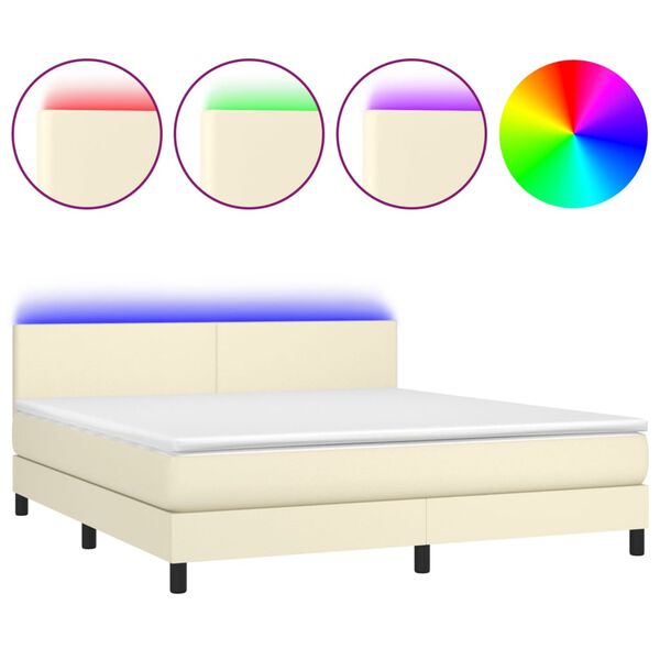 vidaXL Sommier &agrave; lattes de lit avec matelas et LED Cr&egrave;me 180x200 cm