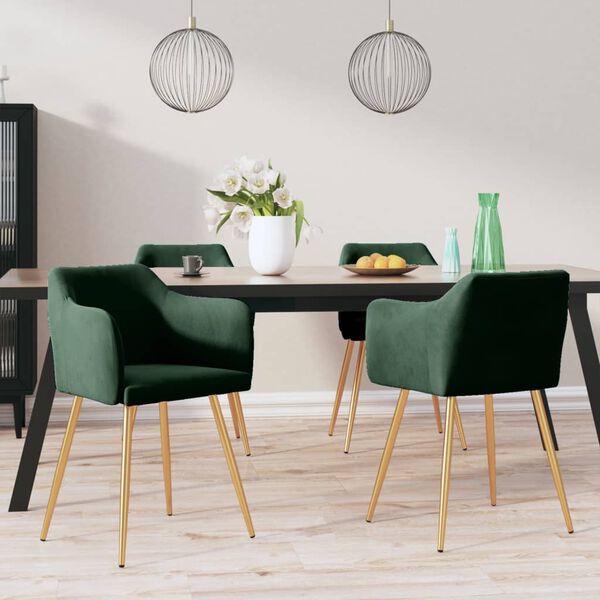 vidaXL Chaises &agrave; manger lot de 4 Vert fonc&eacute; Velours