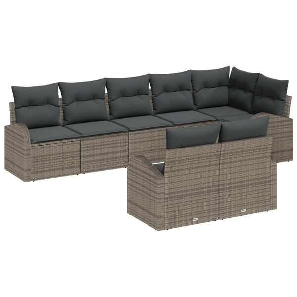 vidaXL Ensemble de canap&eacute; de jardin avec coussin 8 pcs Gris polyrotin
