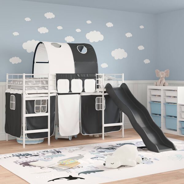 vidaXL Lit mezzanine pour enfants Blanc et Noir 75 x 190 cm M&eacute;tал