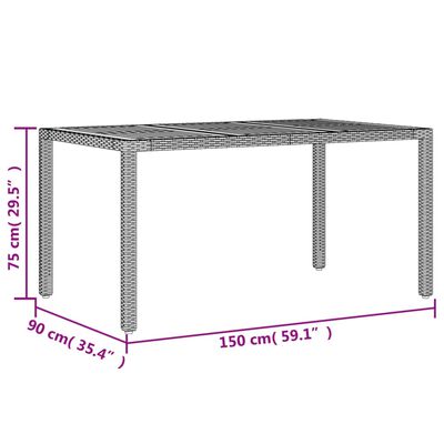 vidaXL Table de jardin 150x90x75 cm Acacia et résine tressée Gris