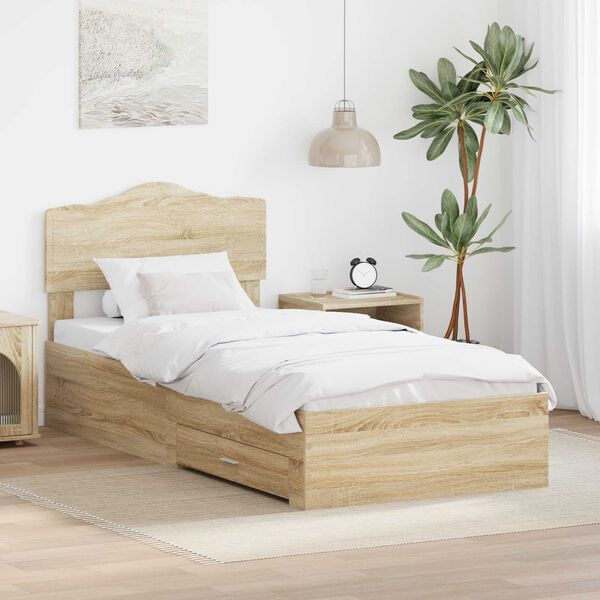 vidaXL Cadre de lit Ch&ecirc;ne Sonoma 90 x 200 cm Bois d'ing&eacute;nierie