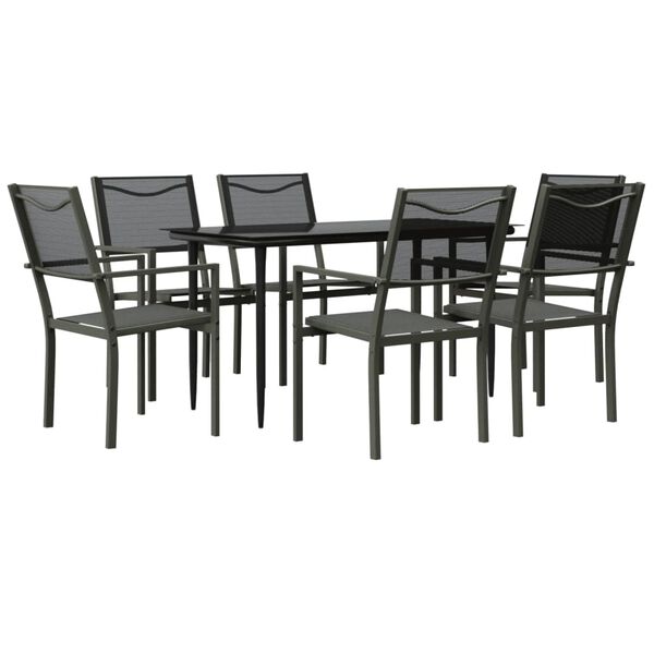 vidaXL Ensemble &agrave; manger de jardin 7 pcs noir textil&egrave;ne et acier