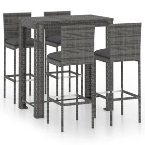 vidaXL Ensemble de bar d'ext&eacute;rieur 5 pcs coussins R&eacute;sine tress&eacute;e Gris