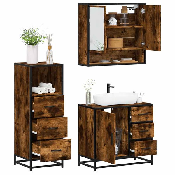 vidaXL Ensemble de meubles de salle de bain 3 pcs Ch&ecirc;ne fum&eacute;